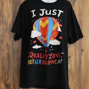 Port & Co Hot Air Balloon Ballooning Short Sleeve Graphic Tee Black L